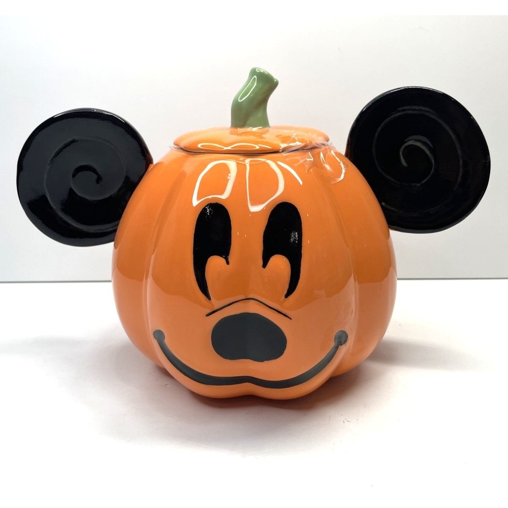 NEW Disney MICKEY Mouse Ceramic Pumpkin COOKIE JAR Orange Canister Halloween